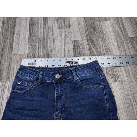 (3/$35) Shein Size Small Cuffed Whiskered High Rise Denim Blue Jean Shorts - Picture 5 of 9